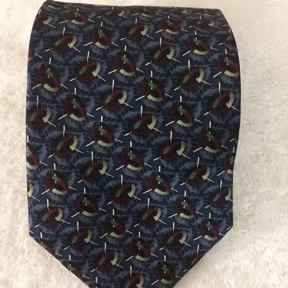 Henry Grethel Mens Necktie Navy Maroon Gray Circle - Picture 1 of 5